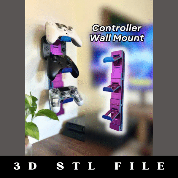 Wall Mounted Controller Holder - Print in Place Folding Bracket STL File